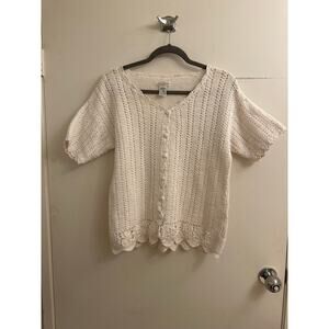 Vintage Yarnworks Ramie Cotton Crochet Knit Blouse Coastal Grandma Cottagecore M